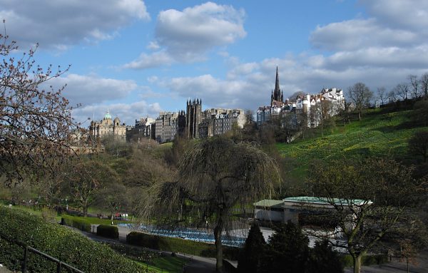 Back to Edinburgh where Princes St Gardens basked in the Spring evening sun